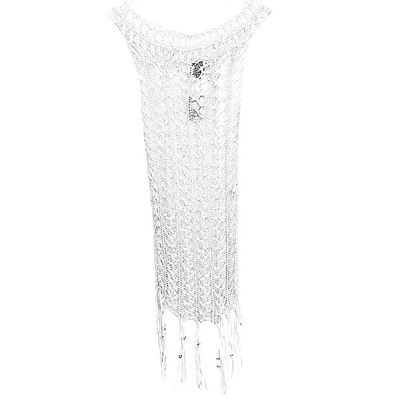 Vakko Open Knit Crochet Mini White Dress XS - Picture 1 of 6